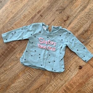 Zara Kids 'Sisters Together' Long Sleeve Shirt - Blue and Pink